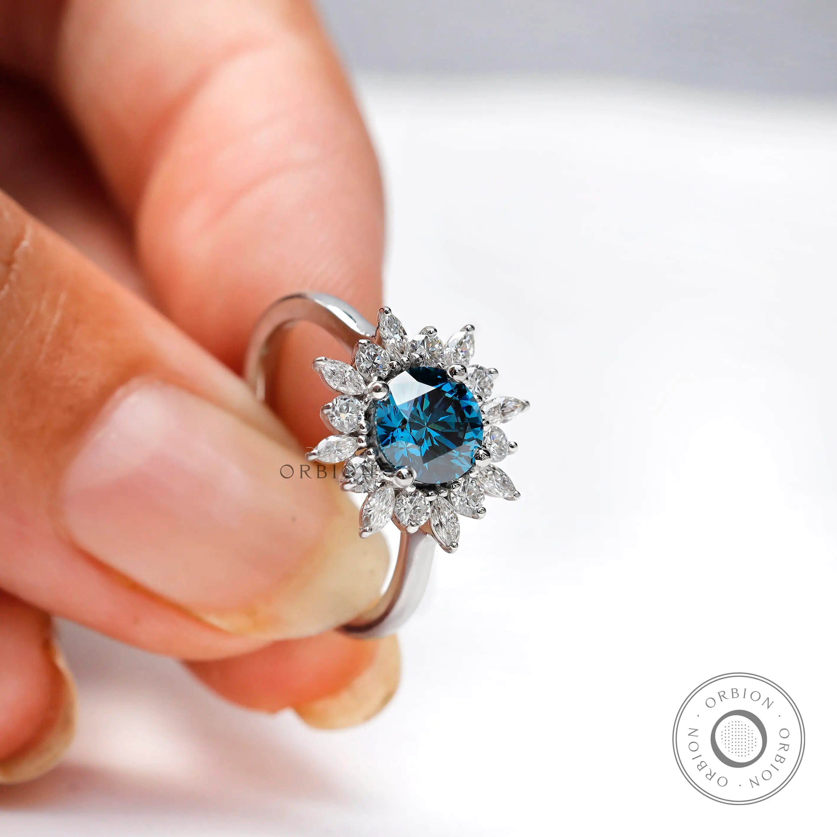 Luxury lab grown blue diamond ring