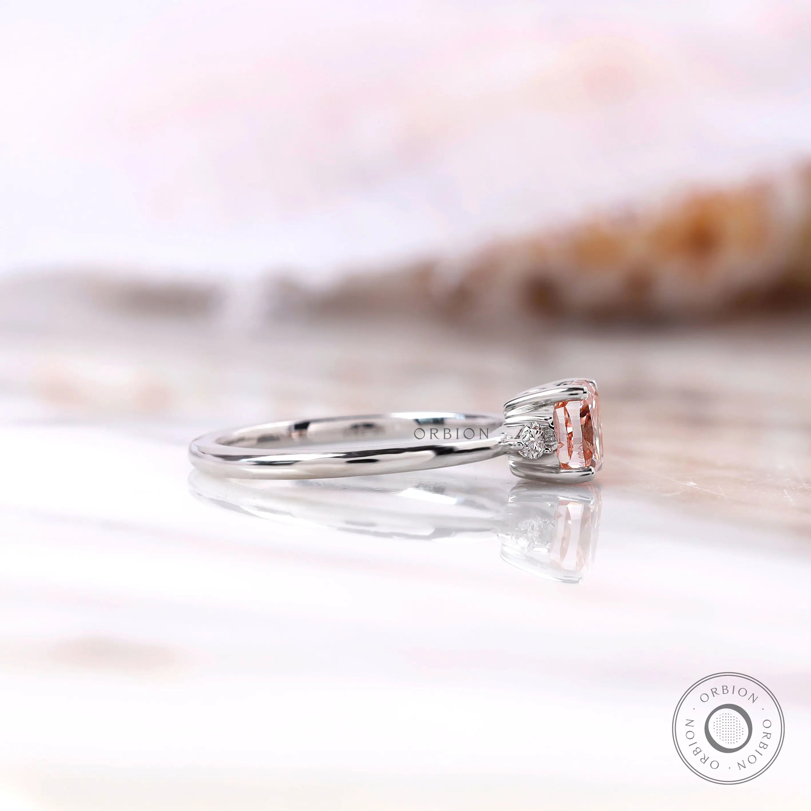 Cushion pink diamond ring side profile