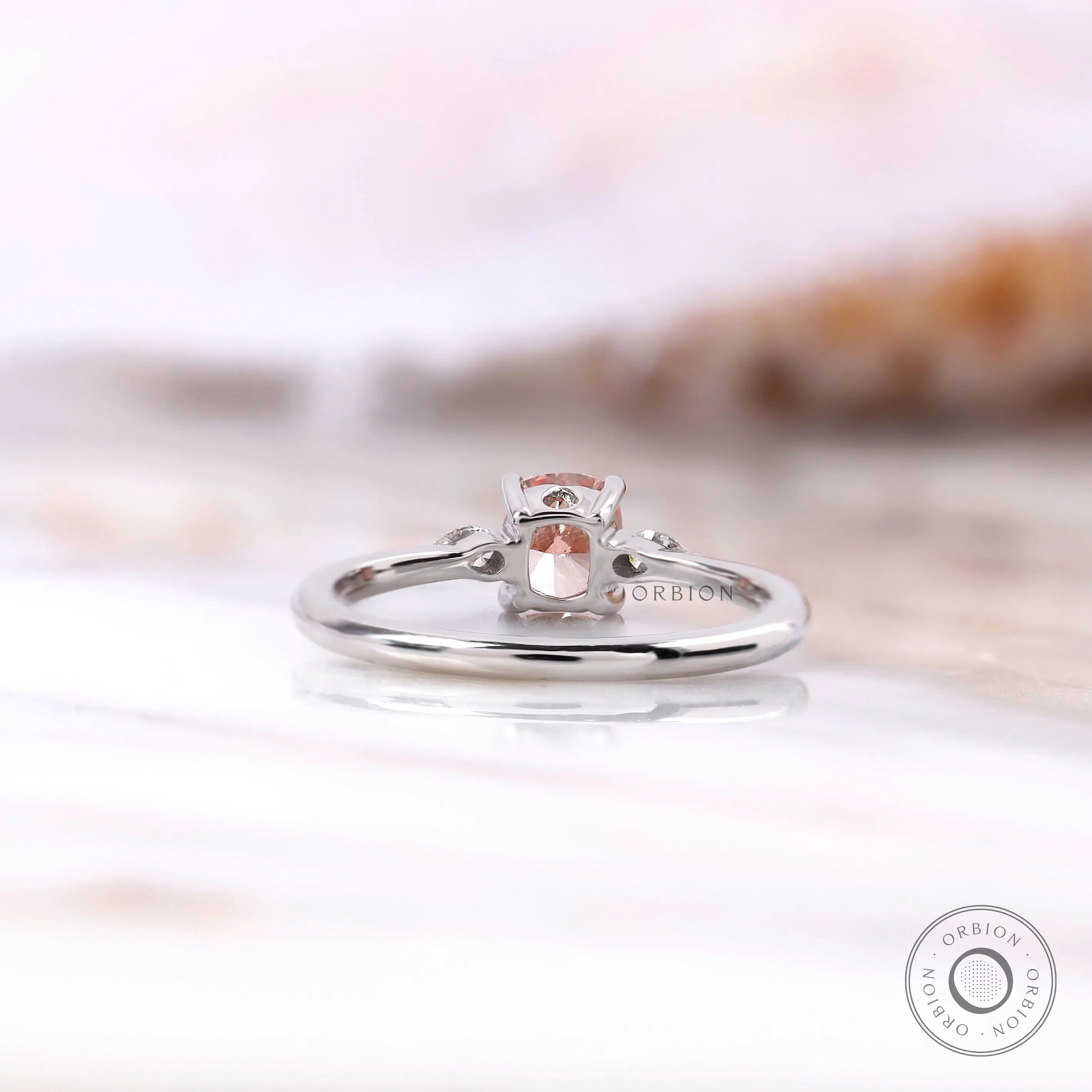 Back view of cushion pink diamond ring setting