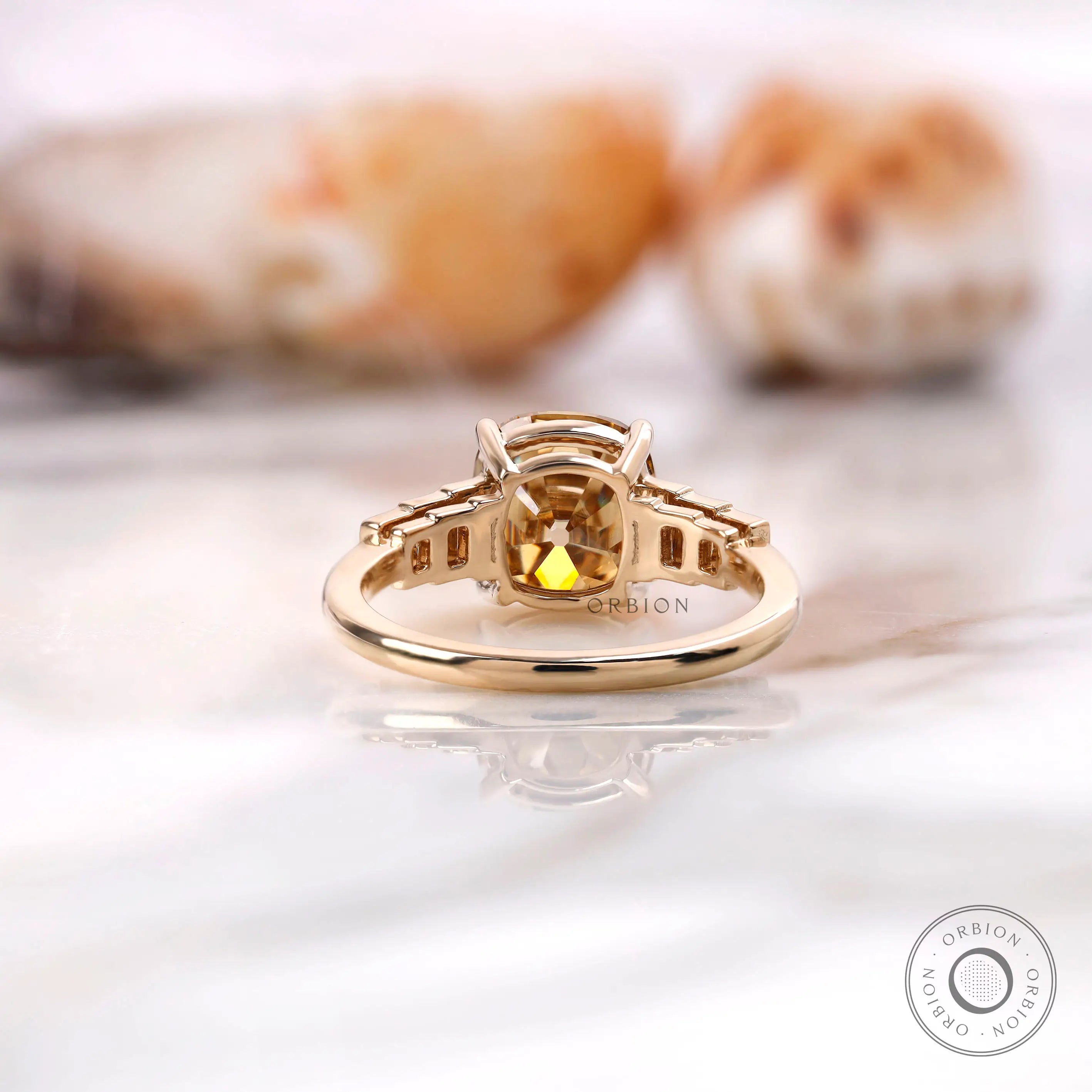 Under gallery view of old mine cut moissanite ring