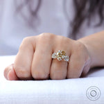 Hand worn pear champagne moissanite engagement ring
