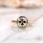 Cushion Old Mine Cut moissanite solitaire bezel ring front view