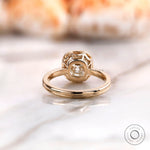 Back view of cushion moissanite bezel solitaire ring in solid yellow gold