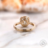 Back view of cushion moissanite bezel solitaire ring in solid yellow gold