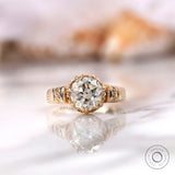 Round Old European cut moissanite antique style engagement ring in yellow gold