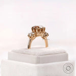 Side profile of vintage style moissanite ring with elevated crown basket