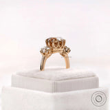 Side profile of vintage style moissanite ring with elevated crown basket