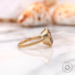 Side profile of bezel set oval champagne ring