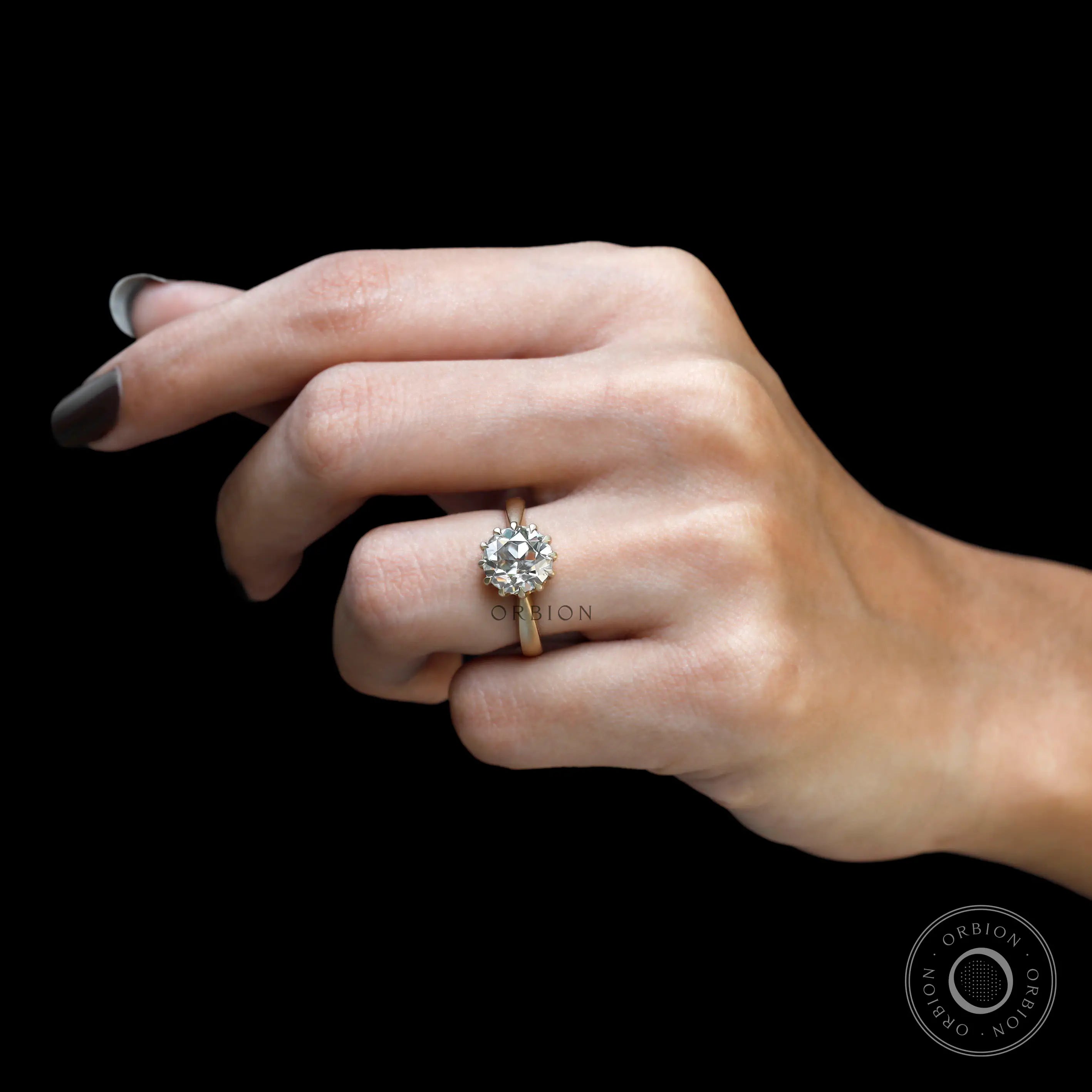Old European cut moissanite ring rear view