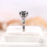 14K white gold split shank ring with cushion grey center stone
