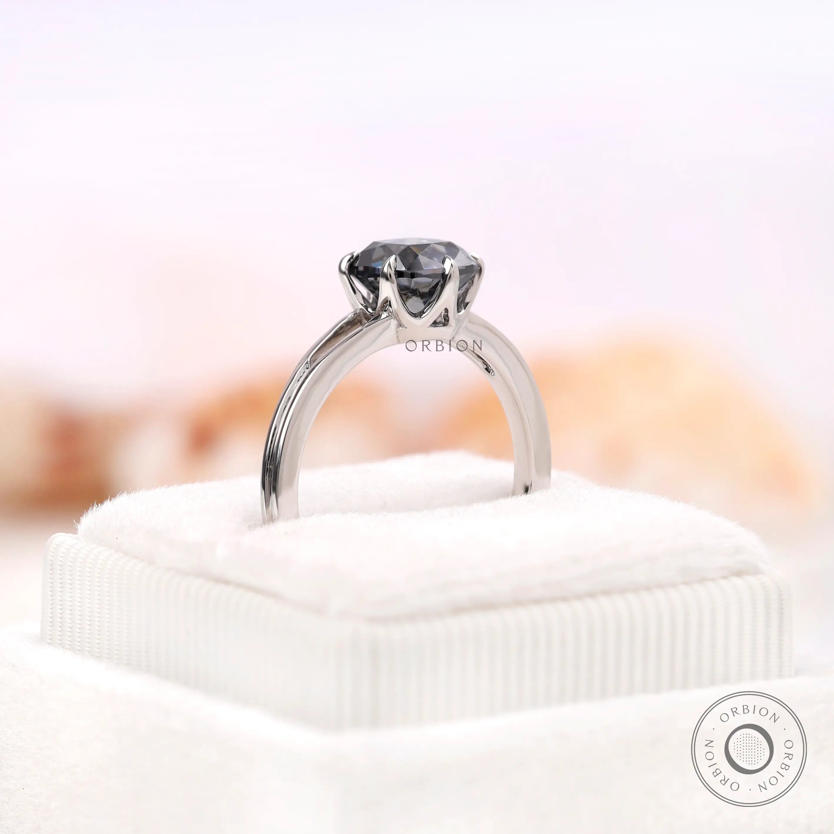 Old mine cut grey moissanite ring