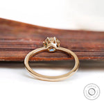 Rear view of Champagne Moissanite solitaire ring in 10K Yellow Gold