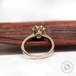 Under-gallery view of Old Mine Cut moissanite solitaire ring