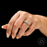Hand worn cushion moissanite ring front perspective
