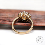 Underside gallery detail of halo moissanite ring