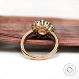 Underside gallery detail of halo moissanite ring