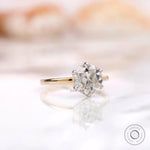 Side view of six prong solitaire OEC Moissanite ring.