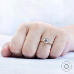 Rare profile view  of the OEC Moissanite engagement ring in dual-tone gold.