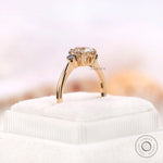 Old european cut three stone moissanite ring side profile