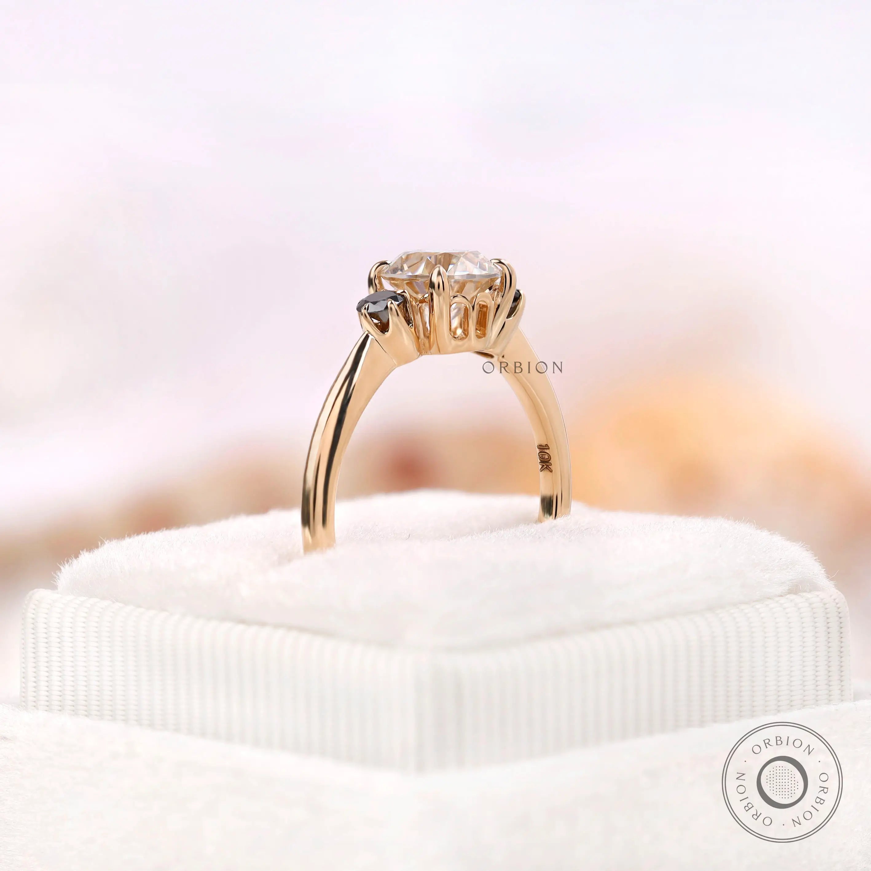 Old european cut three stone moissanite ring side profile