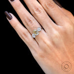 Georgian style three stone wedding ring on fingure