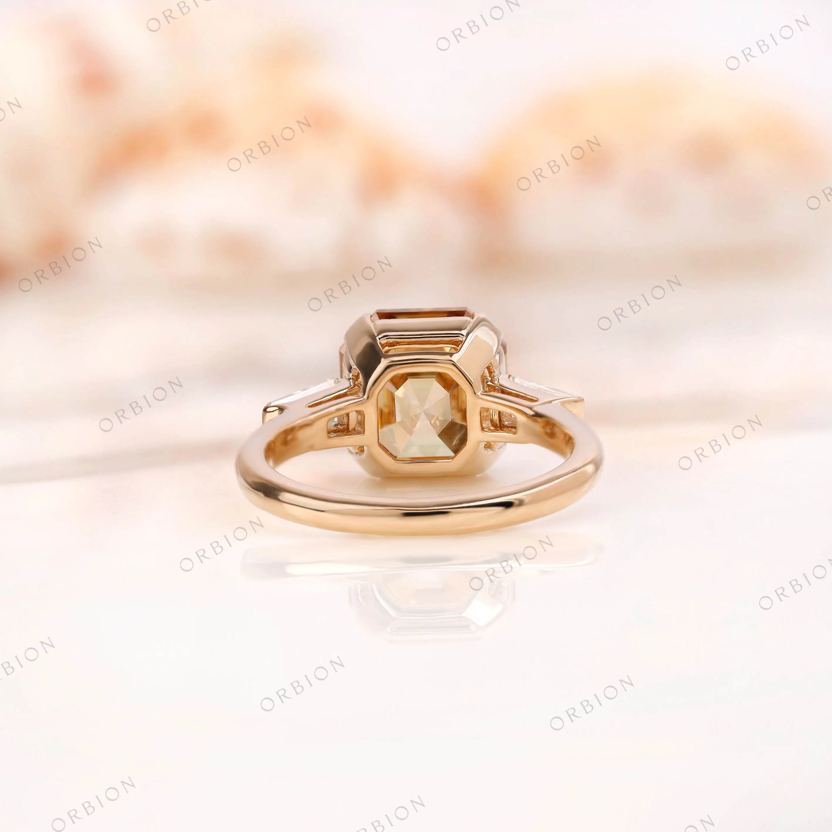 Underside gallery detail of Asscher moissanite ring