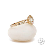 Side profile of pear champagne moissanite split shank engagement ring