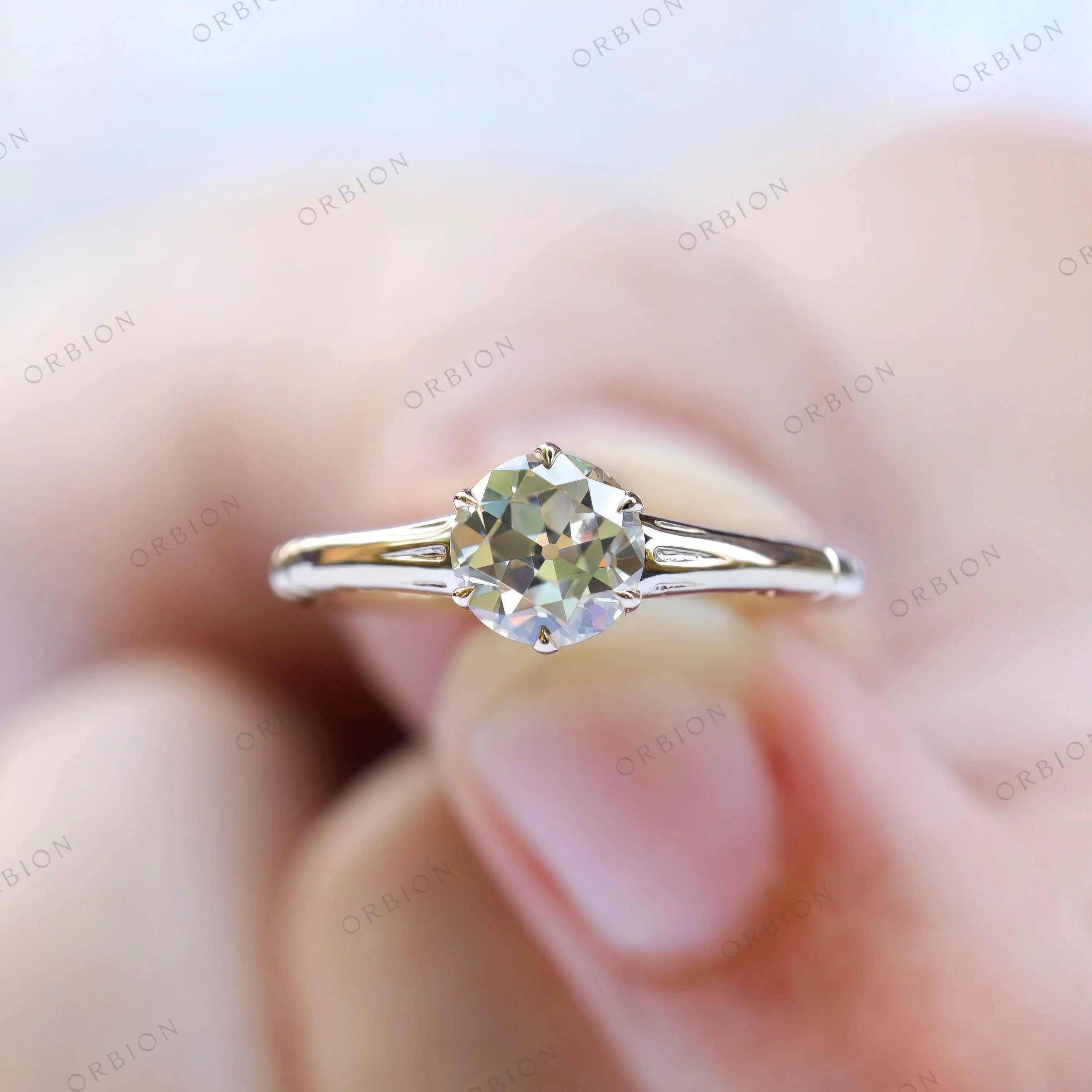 Classic old cut yellow gold engagement ring close up