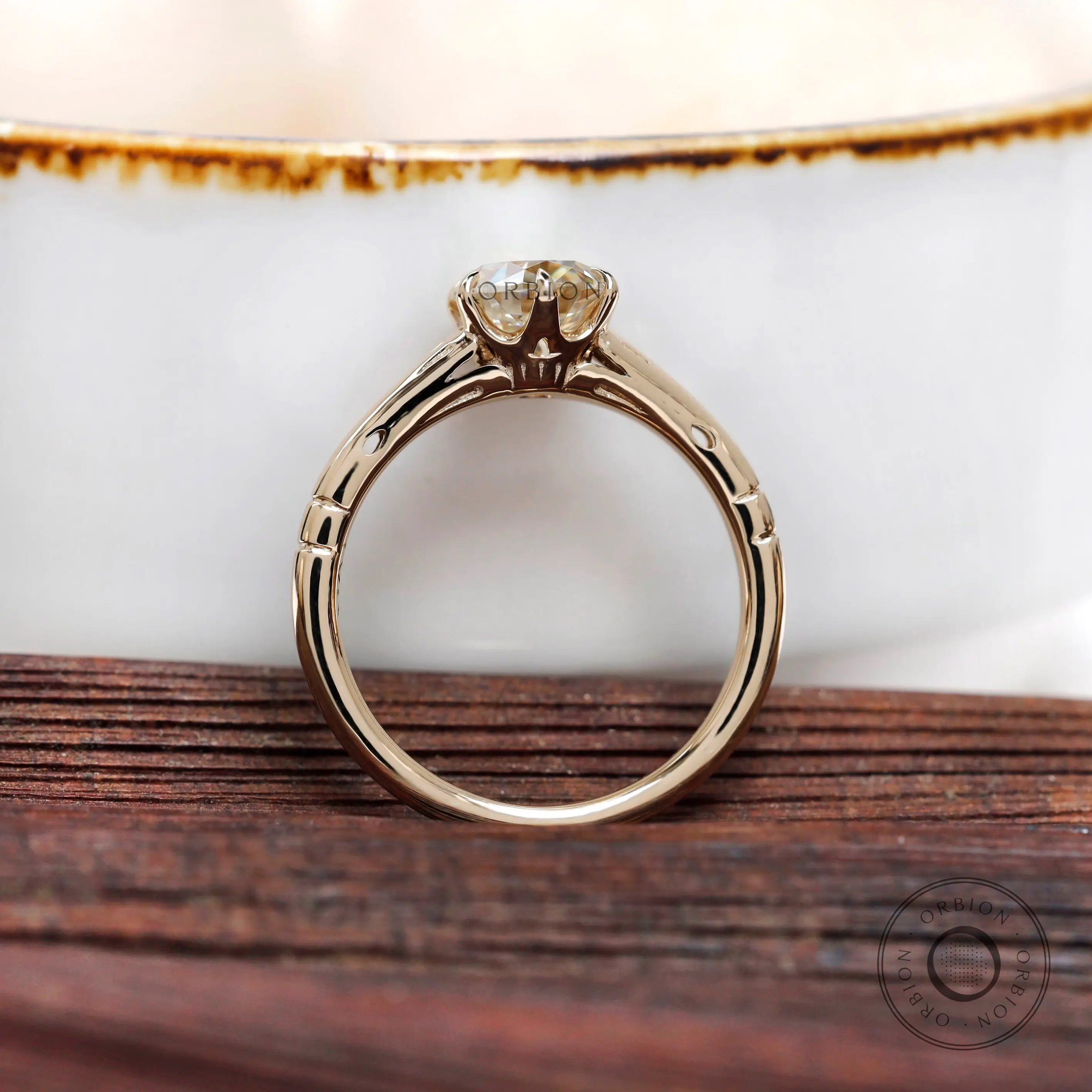 Old European cut moissanite ring front view