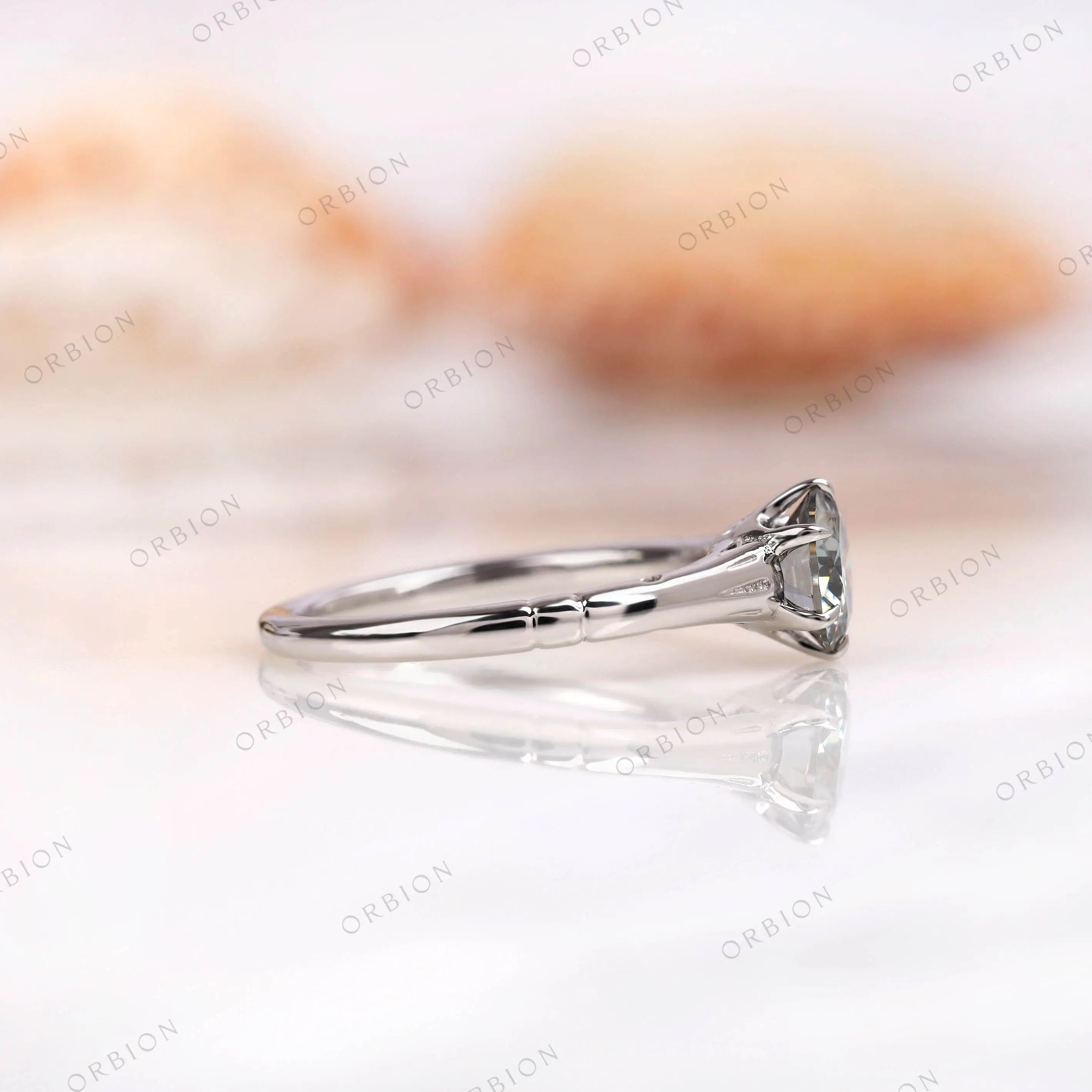 Minimalist grey moissanite ring polished white gold band