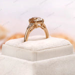 Angled view highlighting depth and facets of champagne moissanite