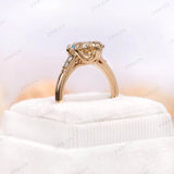 Ring box display of antique champagne moissanite pear ring"