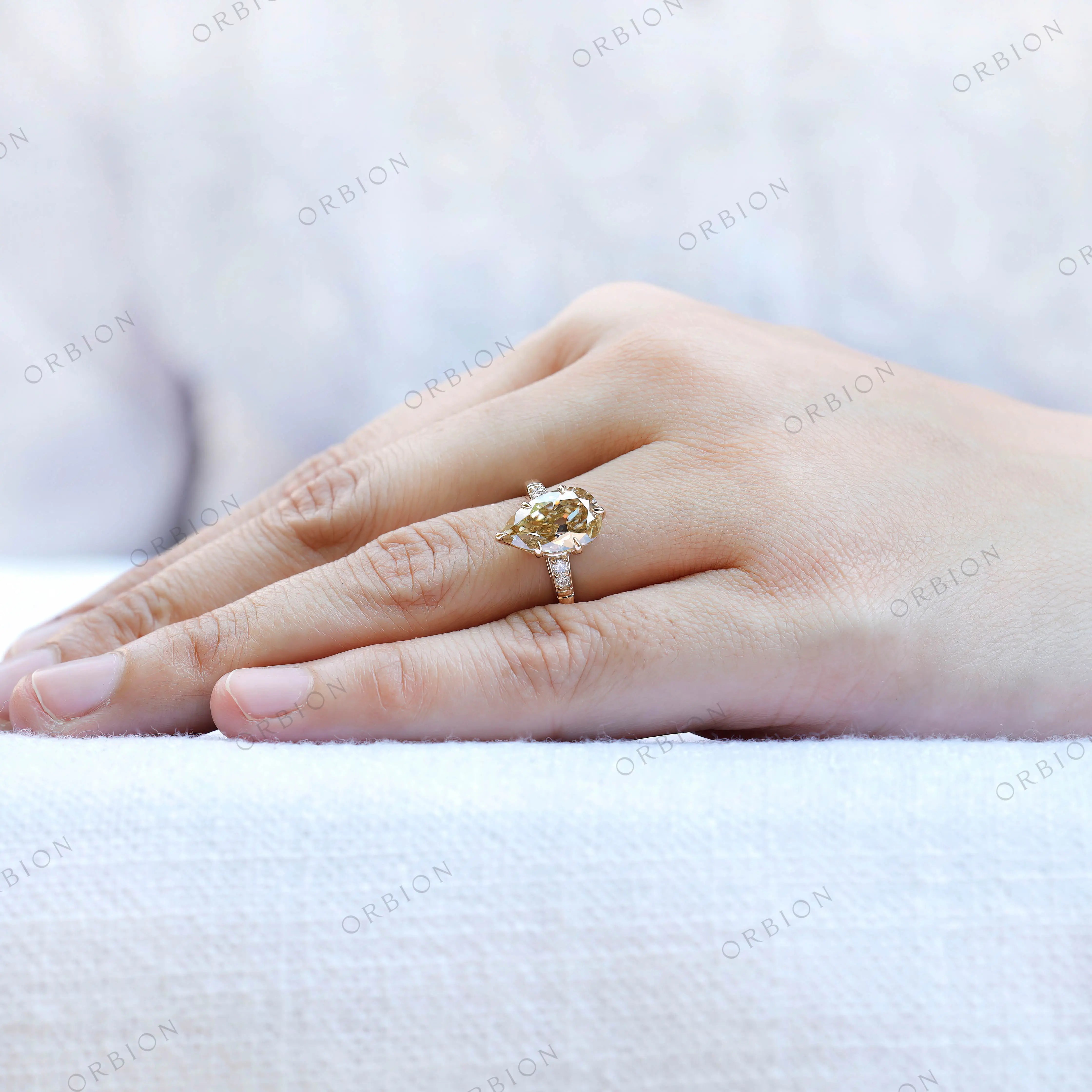 Worn on hand antique pear champagne ring  