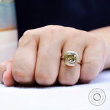 Minimalist yellow gold bezel set moissanite engagement ring