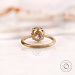 Back view of OMC cushion champagne moissanite solitaire ring.