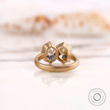 Twin stone moissanite ring close-up detailing