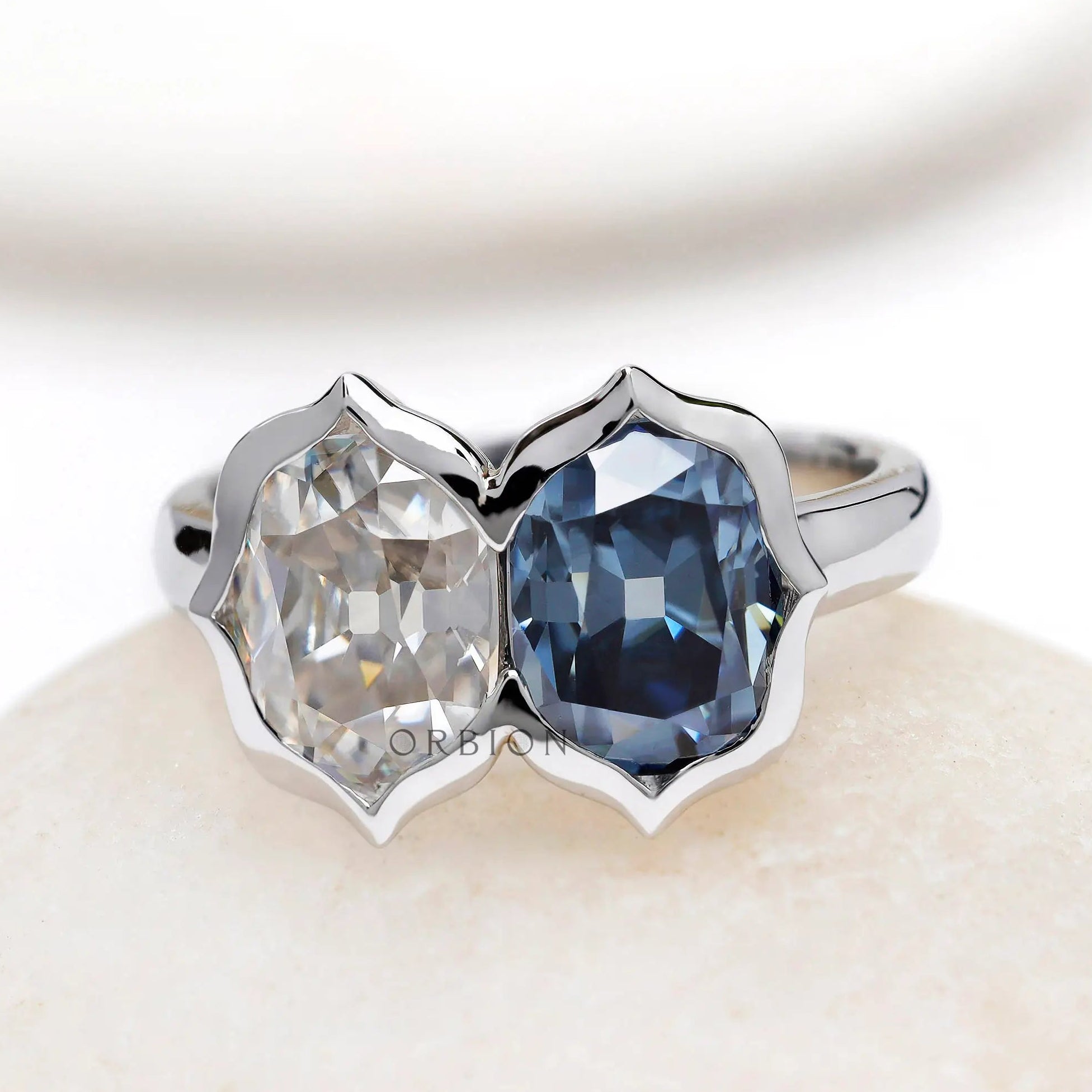 Toi et moi moissanite engagement ring in 14k white gold