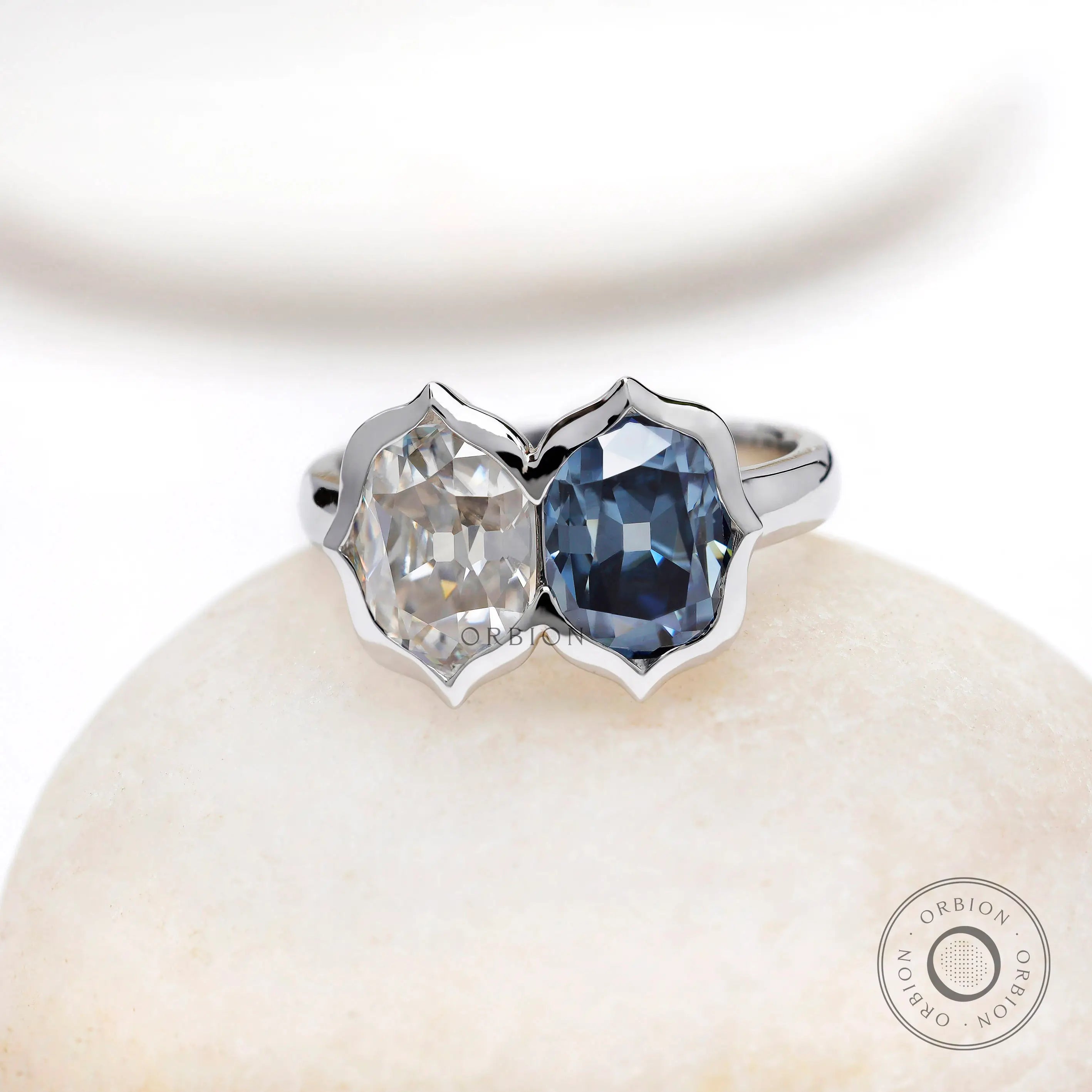 Toi et moi moissanite engagement ring in 14k white gold