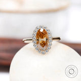 Oval Old Mine Cut Dark Champagne Moissanite Halo Ring in 10K Yellow Gold