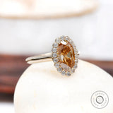 Oval Old Mine Cut Dark Champagne Moissanite Halo Ring in 10K Yellow Gold