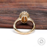 Oval Old Mine Cut Dark Champagne Moissanite Halo Ring in 10K Yellow Gold