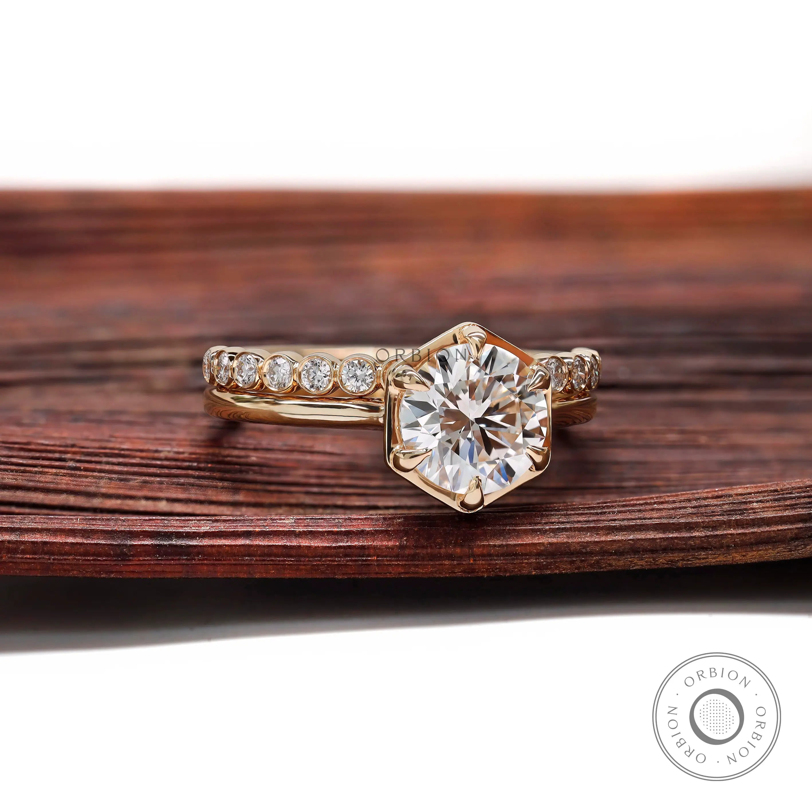 Cathedral setting engagement ring with lab grown diamonds on band