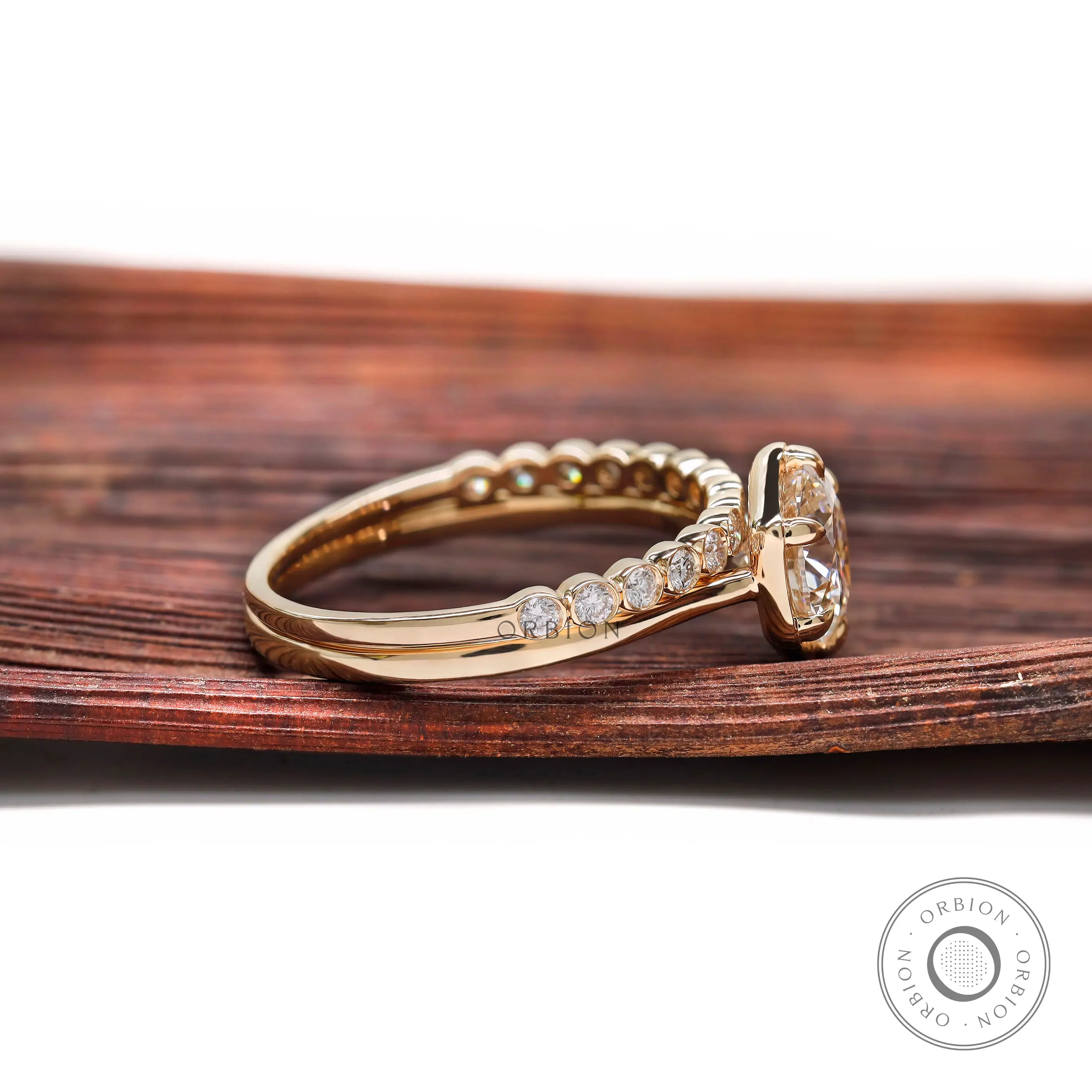 Cathedral style round lab grown diamond engagement ring