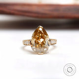Light champagne pear moissanite Old Mine cut ring top view