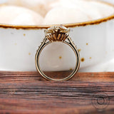 Pave band detail with round moissanite accents in gold