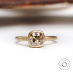 Elegant solitaire cushion cut dark champagne moissanite bezel set engagement ring