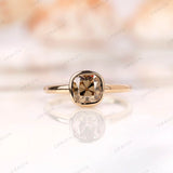 Moissanite Light Champagne Old Mine Cut bezel set solitaire ring with 10K yellow gold band