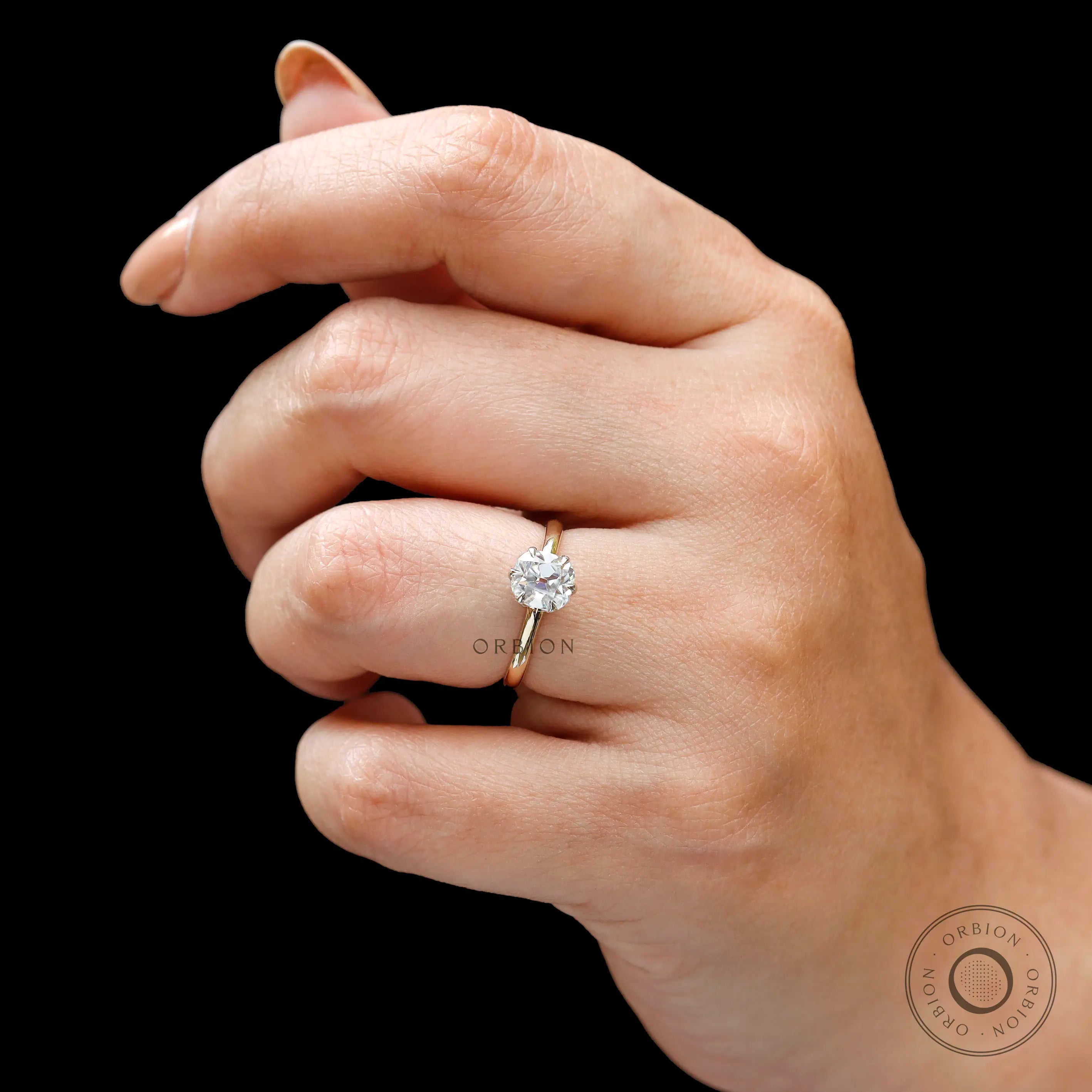 Vintage inspired old mine cut moissanite engagement ring