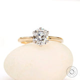 Elongated cushion moissanite solitaire engagement ring two tone gold