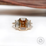 Vintage inspired three stone ring in 14K yellow gold